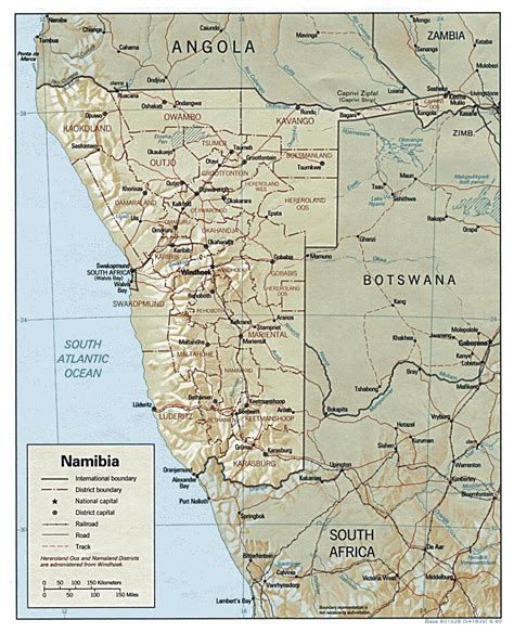 Detailed Relief And Administrative Map Of Namibia Namibia Detailed