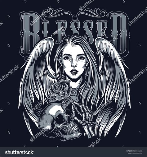 Chicano Tattoo Template Pretty Girl Angel Vector De Stock Libre De Regalías 1594658230