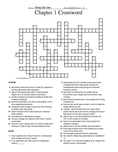 Chapter 1 Crossword (1) - Name:_______________________________ Date