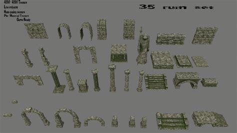 D Model Ruin Set Stone Pillar Vr Ar Low Poly Cgtrader