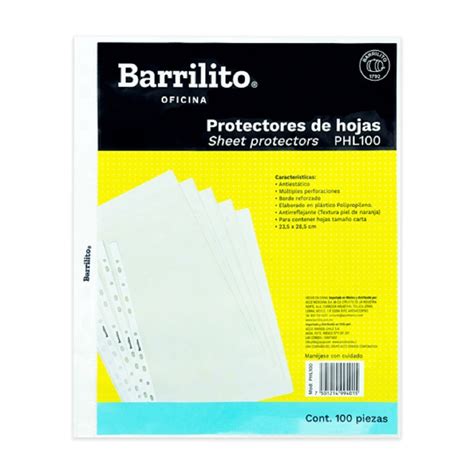 Protector de hojas Barrilito tamaño carta 100 pz