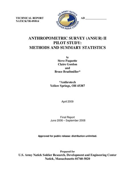 Fillable Online Anthropometric Survey Ansur Ii Pilot Study Dtic Fax