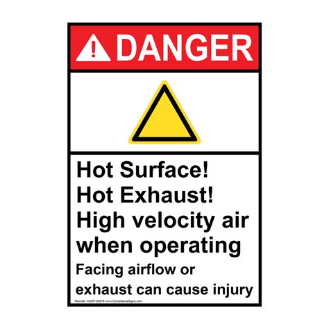 Vertical Hot Surface Hot Exhaust Sign Ansi Danger Hot Burn