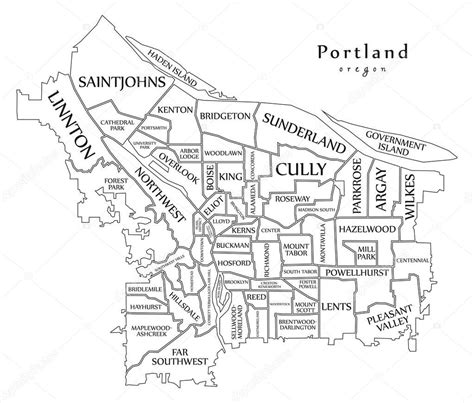 Mapa De La Ciudad Moderna Portland Oregon Ciudad De Los Estados