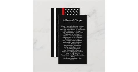 Fireman's Prayer Thin Red Line Firefighter Business Card | Zazzle