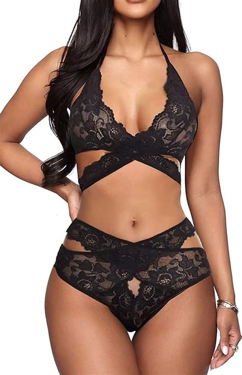 Amazon Donnalla Women Sexy Lingerie Set Two Piece Lace Bra And