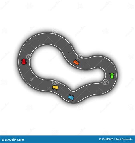 Ring Race Track With Multicolored Cartoon Racing Cars Top View Stock