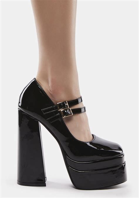 Patent Vegan Leather Platform Mary Janes Black Dolls Kill