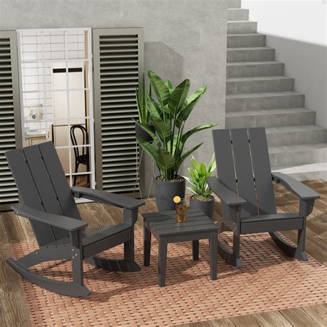 Westintrends Ashore 3 Piece Patio Rocking Chair Set All Weather Poly