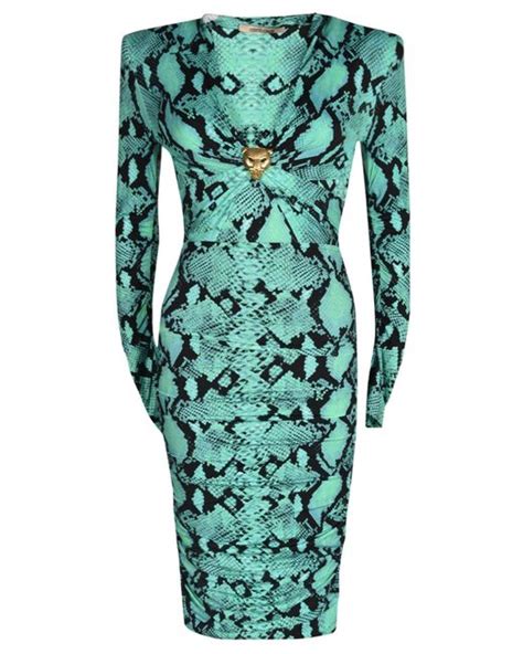 Roberto Cavalli Snake Print Dress In Green Lyst