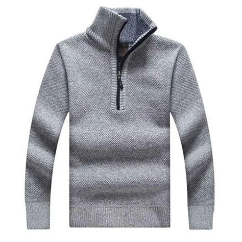 Mens Sweaters Thick Warm Winter Zipper Pullover Stand Collar Cashmere Wool Sweaters Man Casual