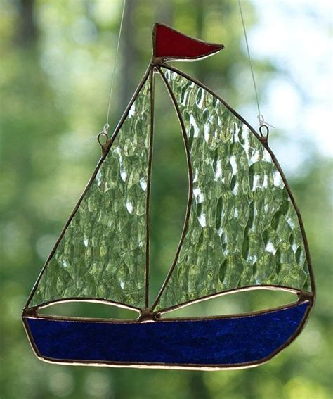 Stained Glass By The Sea Sailboat Sun Catcher Etsy Stained Glass Stained Glass Suncatchers