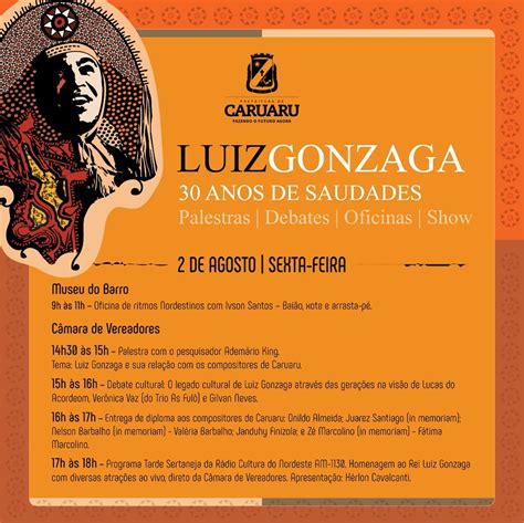 Caruaru recorda os 30 anos da morte de Luiz Gonzaga programação