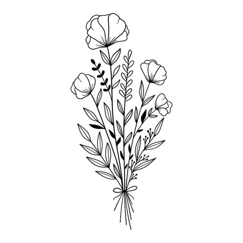 Premium Vector Floral Bouquet Outline Drawing Line Vector Illustration