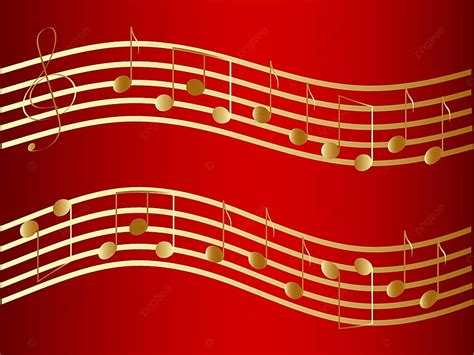 Notas Musicales Doradas Onduladas Vectoriales En El Fondo Rojo Fila