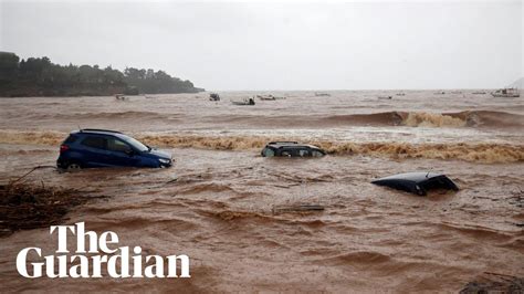 Cars Swept Into Sea As Storm Daniel Batters Greek Islands Youtube