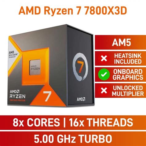 AMD Ryzen 7 7800X3D 8 Core CPU With SMT No Cooler Integrated Radeon