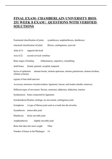 Final Exam Chamberlain University Bios Week Exam Questions