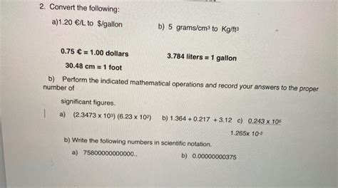 Solved 2 Convert The Following A120 €l To Gallon B 5