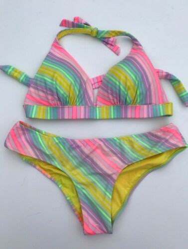 VICTORIAs SECRET Swim Halter Bikini Size Large Medium Gem