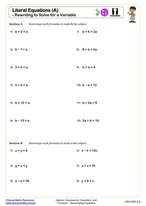 Literal Equations A Rewriting To Solve For A Variable Worksheets Library