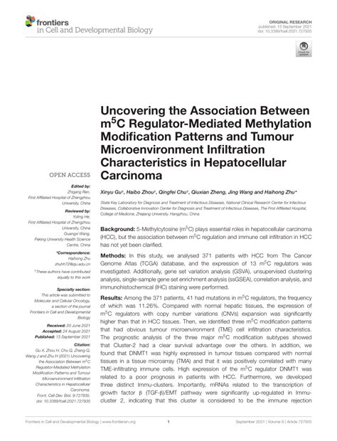 Pdf Uncovering The Association Between M C Regulator Mediated