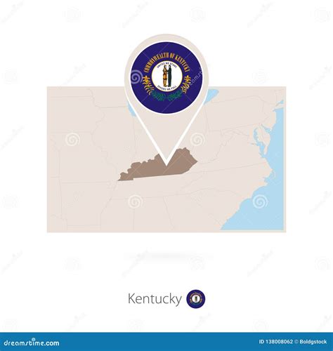 Rectangular Map Of Us State Kentucky With Pin Icon Of Kentucky Stock