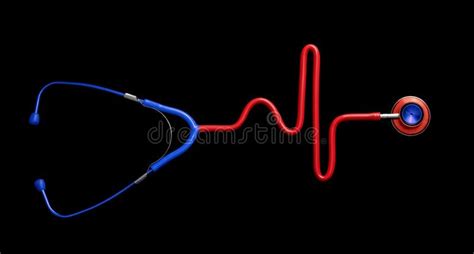 Red With Blue Stethoscope In The Shape Of A Heart Beat On A EKG Stock