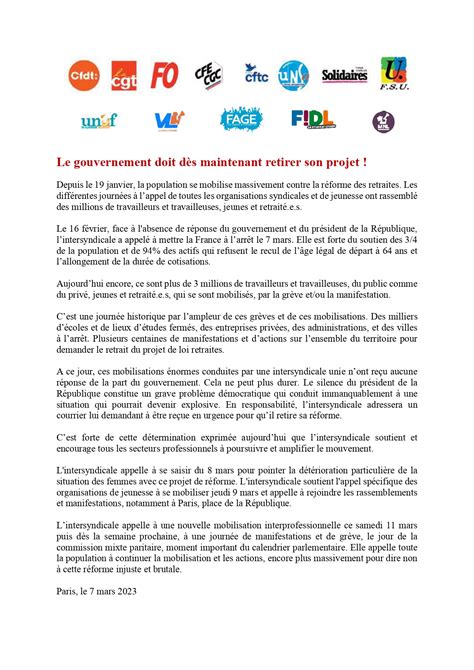 Communiqué Intersyndical du 7 mars 2023 UNSA INPI