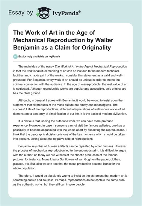 The Work Of Art In The Age Of Mechanical Reproduction By Walter