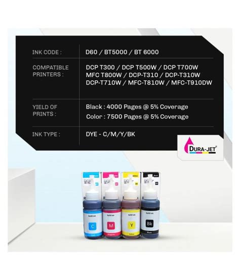 Dura Jet Brother Dcp T Multicolor Pack Of Ink Bottle For Brother