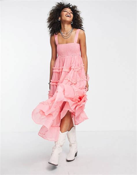 Dream Sister Jane Tiered Organza Midi Dress In Pink Asos Midi Dress