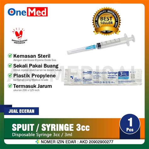 Jual Suntikan Disposible Syringe ONEMED 3 ML Dilengkapi Dengan Jarum