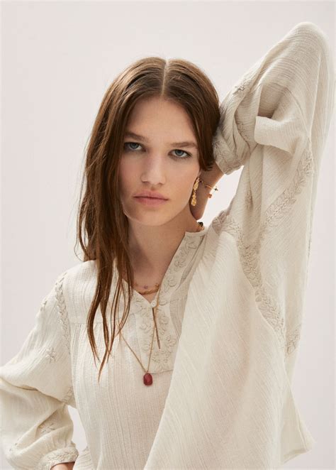 Embroidered Puff Sleeve Blouse Women Mango Usa