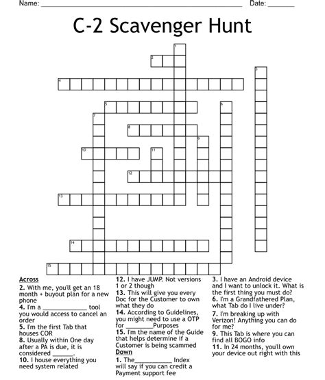 Ultimate C 2 Scavenger Hunt Crossword Wordmint