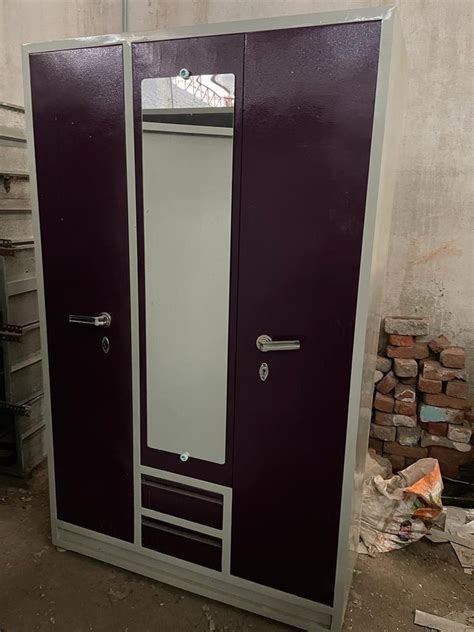 3 Door Dark Purple Iron Almirah With Mirror With Locker At 9000