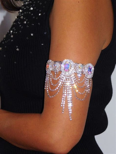 Ab Rhinestone Silver Tone Upper Arm Band Bracelet Or Foot Anklet 3 In 1 Can Be Used As A Upper