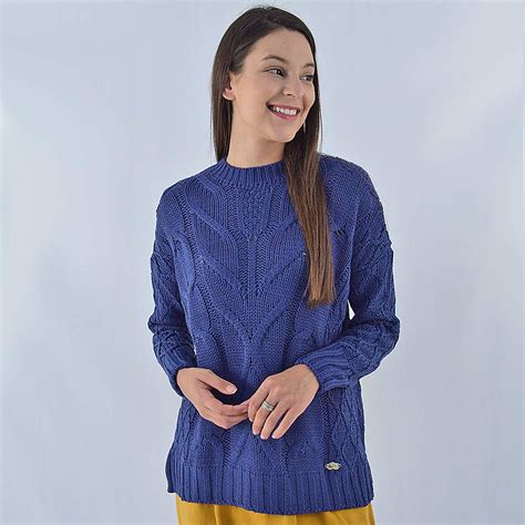 Blusa Tricot Gola Redonda Malhas Cida Azul Promo Pole Modas