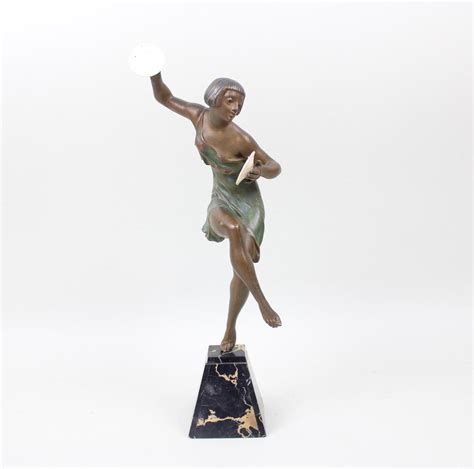 At Auction French Style Art Deco Metal Flapper Dancer Sculpture On Marble Base