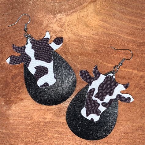 Cow Print Faux Leather Earrings Etsy Etsy Earrings Leather