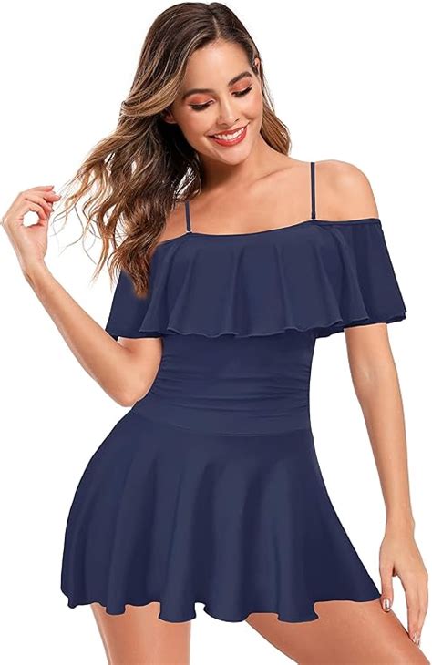 Shekini Womens Off Shoulder Ruffled Flounce Swim Skirt Ruched One