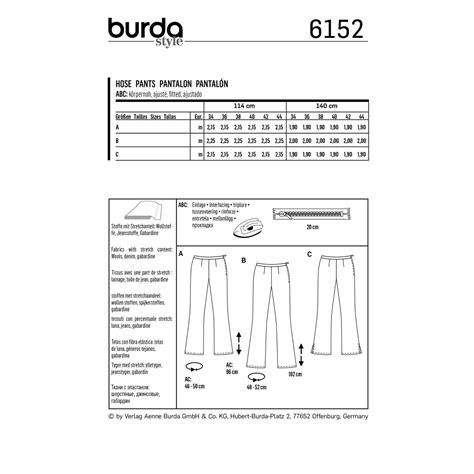 Patron Burda 6152 Pantalon en français Tissus Hemmers