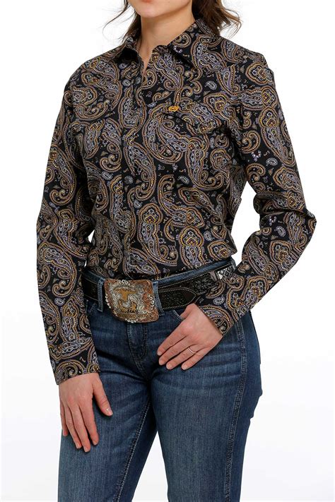 Cinch Womens Button Down Western Shirt Black Purple Yee Haw