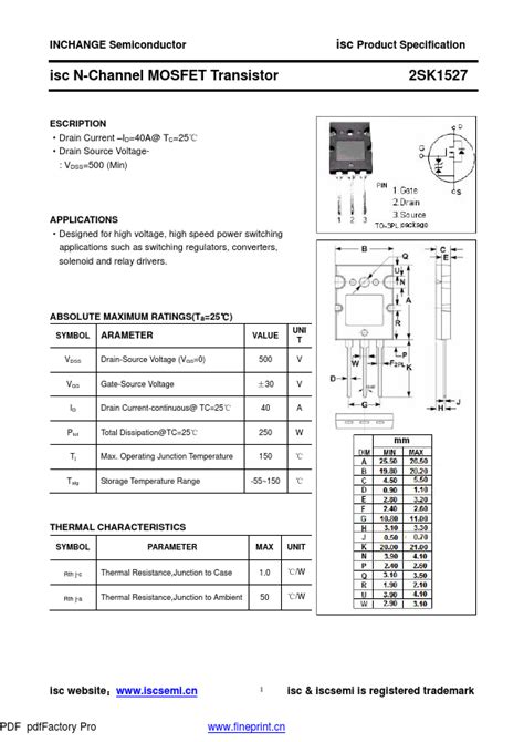 Sk Datasheet Transistor Equivalent Inchange Semiconductor