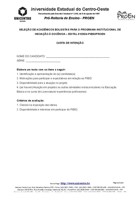 Modelo Carta De Intenção 1