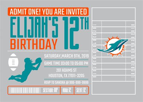 Miami Dolphins Invitation Birthday Invitations Dolphins Etsy