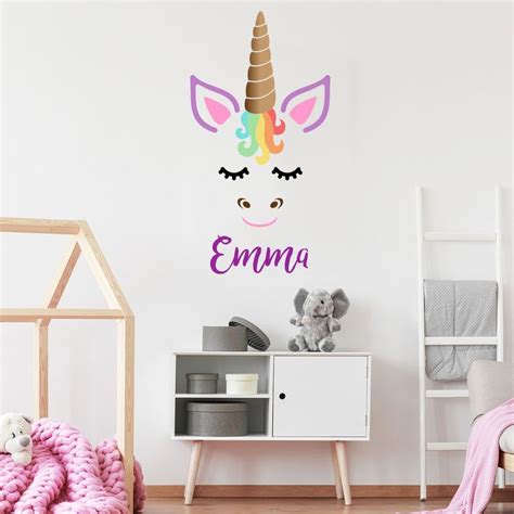 Sticker prénom personnalisable licorne contente Déco chambre bébé