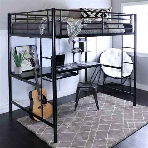 Metal Full Loft Bed W Workstation Black By Walker Edison