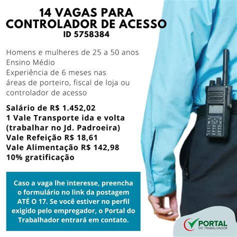 Portal do Trabalhador de Osasco tem 14 vagas abertas para controlador ...