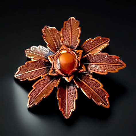 Eye Catching 1950s Bell Copper Flower Brooch Signed Gem